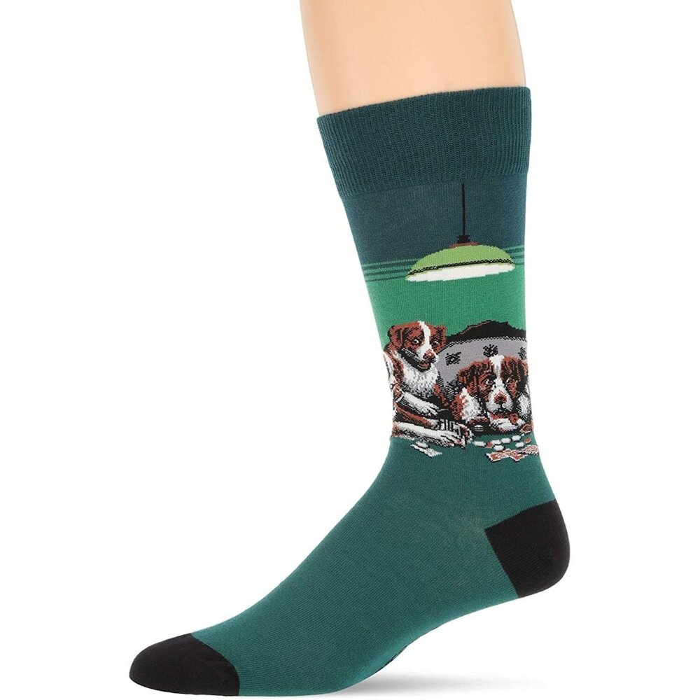Hot Sox Mens Dogs Playing Poker Crew Socks Man Cave Dad Gift Shoe Size 6-12